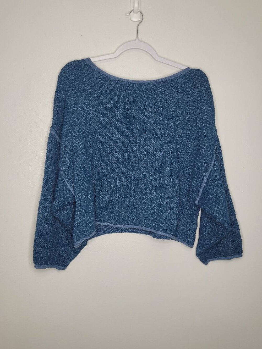 Free People blue cropped oversized terry cloth feel long sleeve cozy sweater xs